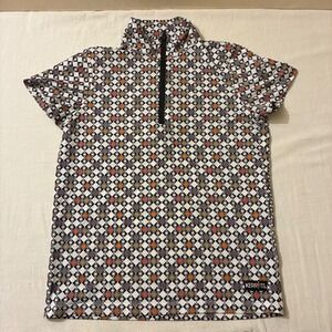 Kerrits Kids Large Equestrian Riding Top Geometric Diamond Quarter Zip Short Slv